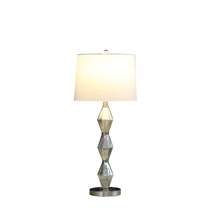 30" Brushed Silver Geo Glass Table Lamp With White Shade