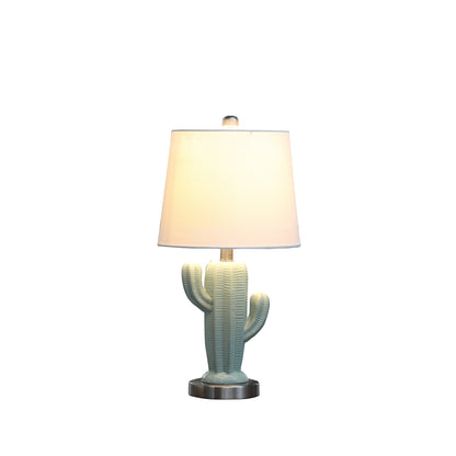22" Pale Blue Green Ceramic Cactus Table Lamp With White Shade