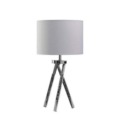 26" Silver and LED Acrylic Tripod Table Lamp With White Shade