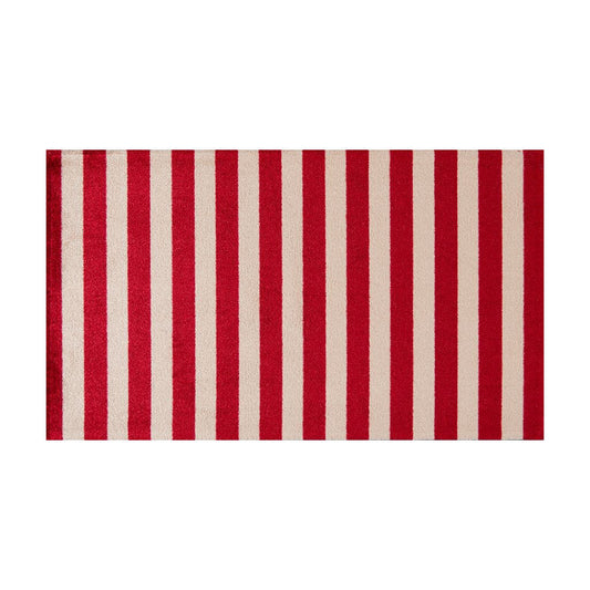 2' X 4' Red And Sand Striped Tufted Washable Non Skid Area Rug