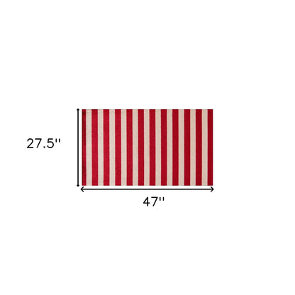 2' X 4' Red And Sand Striped Tufted Washable Non Skid Area Rug
