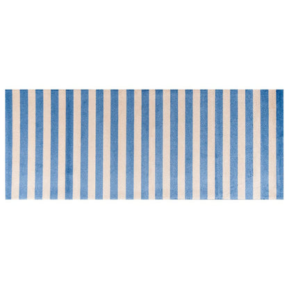 2' X 6' Ocean Blue And Sand Striped Tufted Washable Non Skid Area Rug