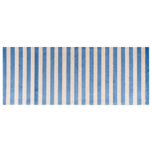 2' X 6' Ocean Blue And Sand Striped Tufted Washable Non Skid Area Rug