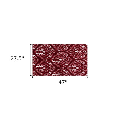 2' X 4' Red And White Ikat Tufted Washable Non Skid Area Rug