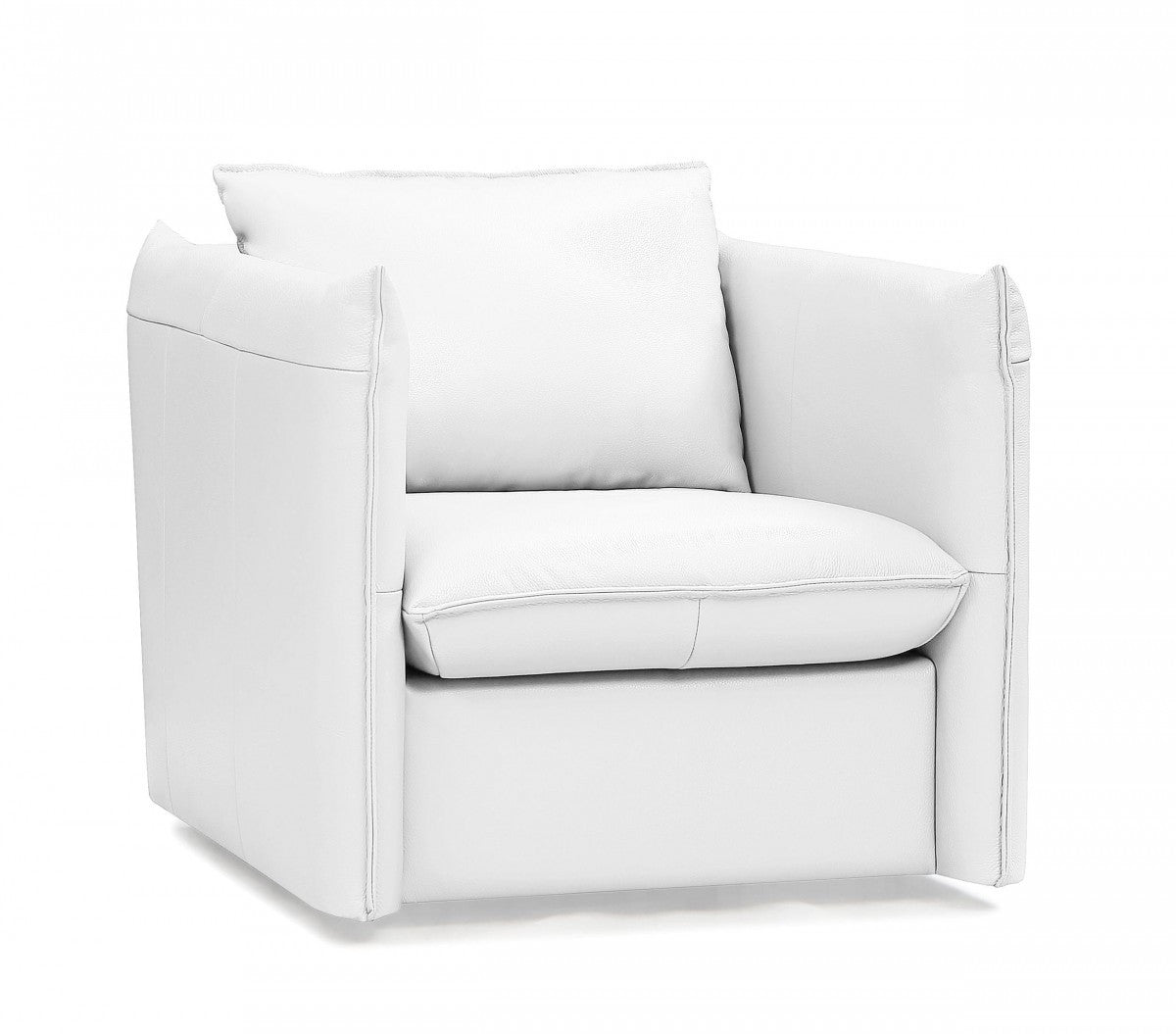 36" White Genuine Leather And Silver Swivel Accent Chair