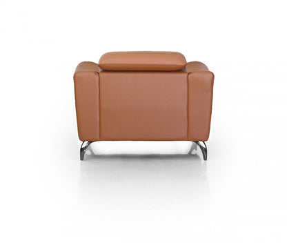 42" Brown Genuine Leather And Silver Solid Color Lounge Chair