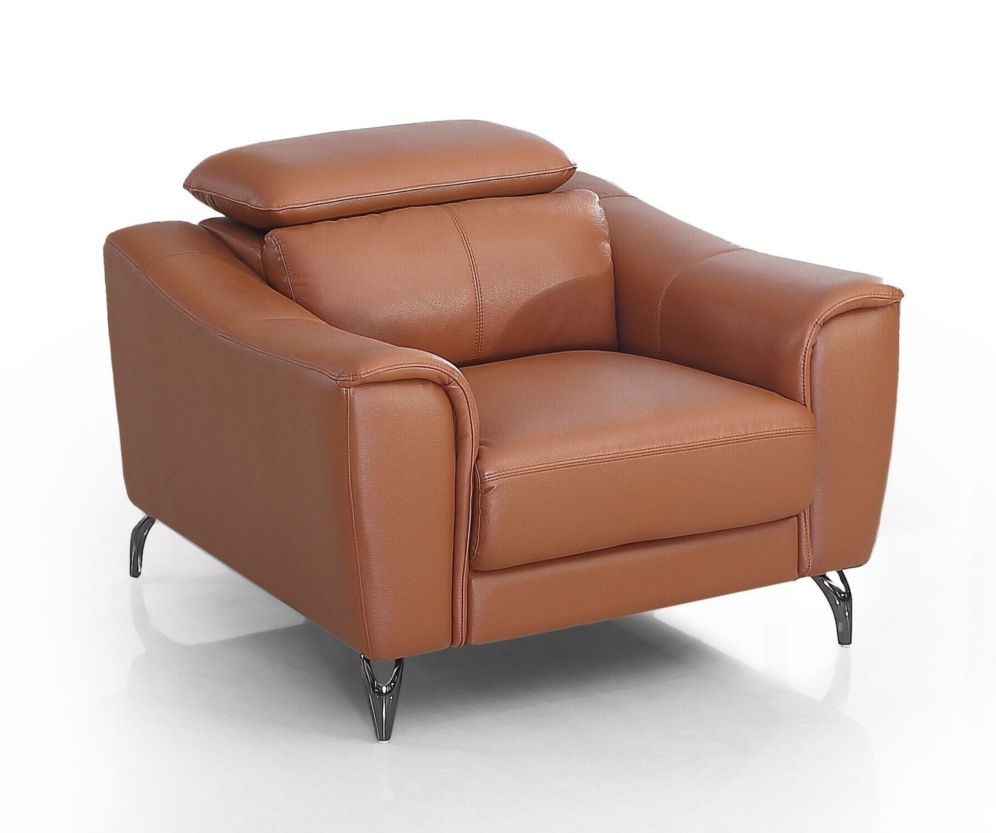 42" Brown Genuine Leather And Silver Solid Color Lounge Chair