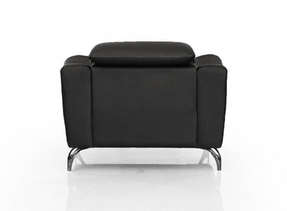 42" Black Genuine Leather And Silver Solid Color Lounge Chair