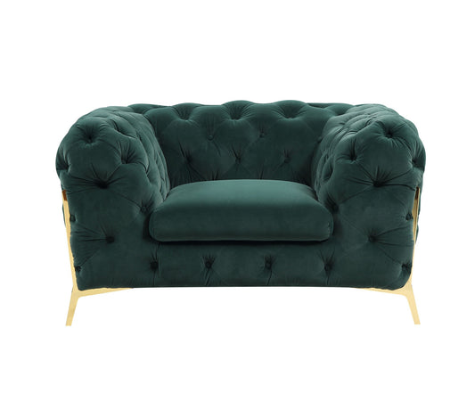 50" Green Tufted Velvet And Gold Solid Color Lounge Chair
