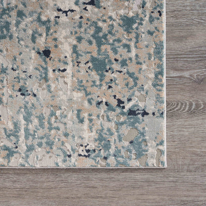 2' X 3' Gray Blue Taupe And Cream Abstract Distressed Stain Resistant Area Rug