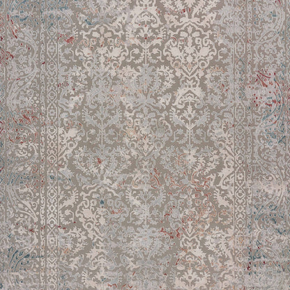 2' X 3' Gray Ivory Slate Blue And Wine Red Abstract Distressed Stain Resistant Area Rug
