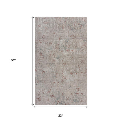 2' x 3' Gray And Ivory Geometric Distressed Stain Resistant Area Rug