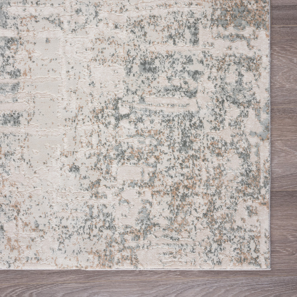 2' X 3' Gray Blue Taupe And Cream Abstract Distressed Stain Resistant Area Rug