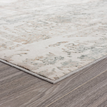 2' X 3' Gray Blue Taupe And Cream Abstract Distressed Stain Resistant Area Rug