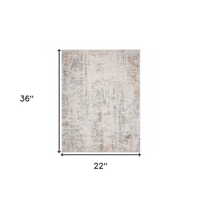 2' X 3' Gray Blue Taupe And Cream Abstract Distressed Stain Resistant Area Rug