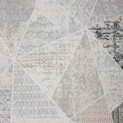 2' X 3' Gray Blue Taupe And Cream Geometric Distressed Stain Resistant Area Rug