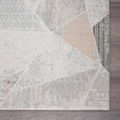 2' X 3' Gray Blue Taupe And Cream Geometric Distressed Stain Resistant Area Rug
