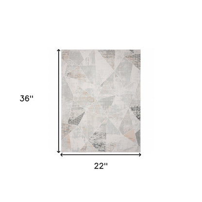2' X 3' Gray Blue Taupe And Cream Geometric Distressed Stain Resistant Area Rug