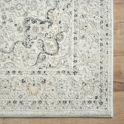 4' X 6' Ivory and Gray Floral Medallion Stain Resistant Area Rug