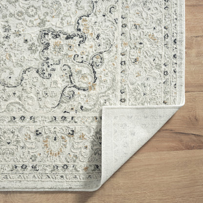 5' X 8' Ivory Gray And Taupe Floral Power Loom Stain Resistant Area Rug