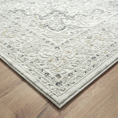 5' X 8' Ivory Gray And Taupe Floral Power Loom Stain Resistant Area Rug