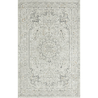 8' X 10' Ivory Gray And Taupe Floral Power Loom Stain Resistant Area Rug
