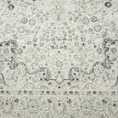 8' X 10' Ivory Gray And Taupe Floral Power Loom Stain Resistant Area Rug