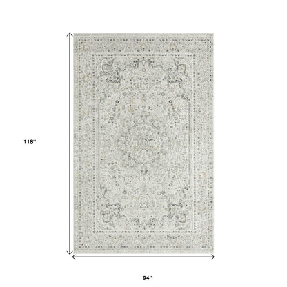 8' X 10' Ivory Gray And Taupe Floral Power Loom Stain Resistant Area Rug