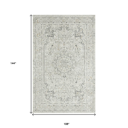 9' X 12' Ivory Gray And Taupe Floral Power Loom Stain Resistant Area Rug