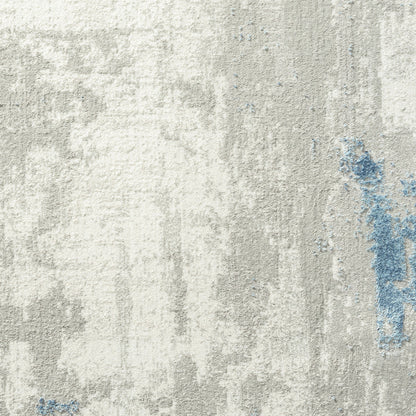 2' X 3' Ivory Gray And Blue Abstract Stain Resistant Area Rug