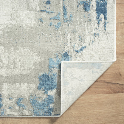 2' X 6' Ivory Gray And Blue Abstract Stain Resistant Area Rug