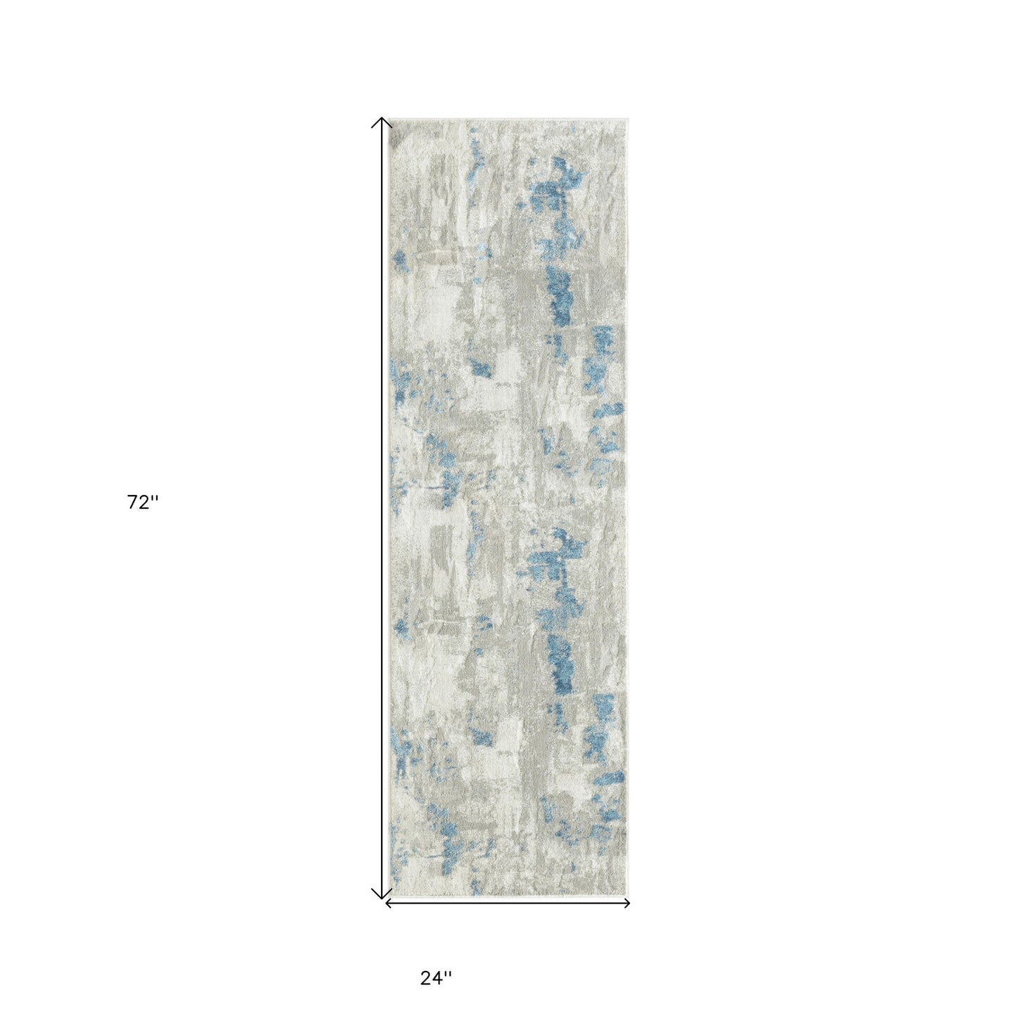 2' X 6' Ivory Gray And Blue Abstract Stain Resistant Area Rug