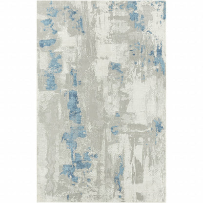 8' X 10' Ivory Gray And Blue Abstract Power Loom Stain Resistant Area Rug