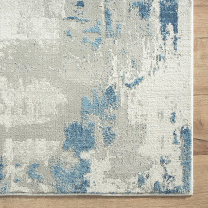 8' X 10' Ivory Gray And Blue Abstract Power Loom Stain Resistant Area Rug