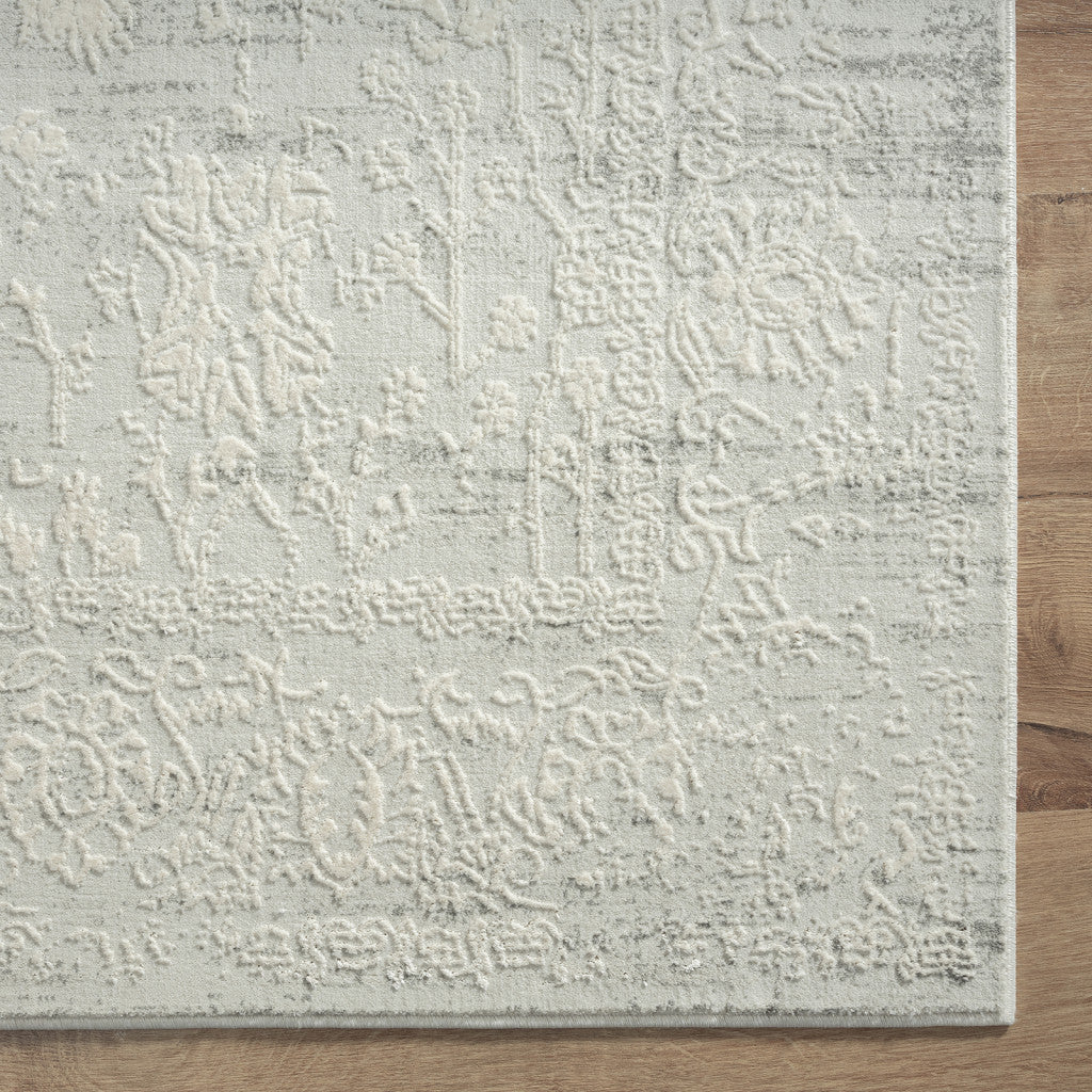 2' X 3' Ivory And Gray Floral Stain Resistant Area Rug