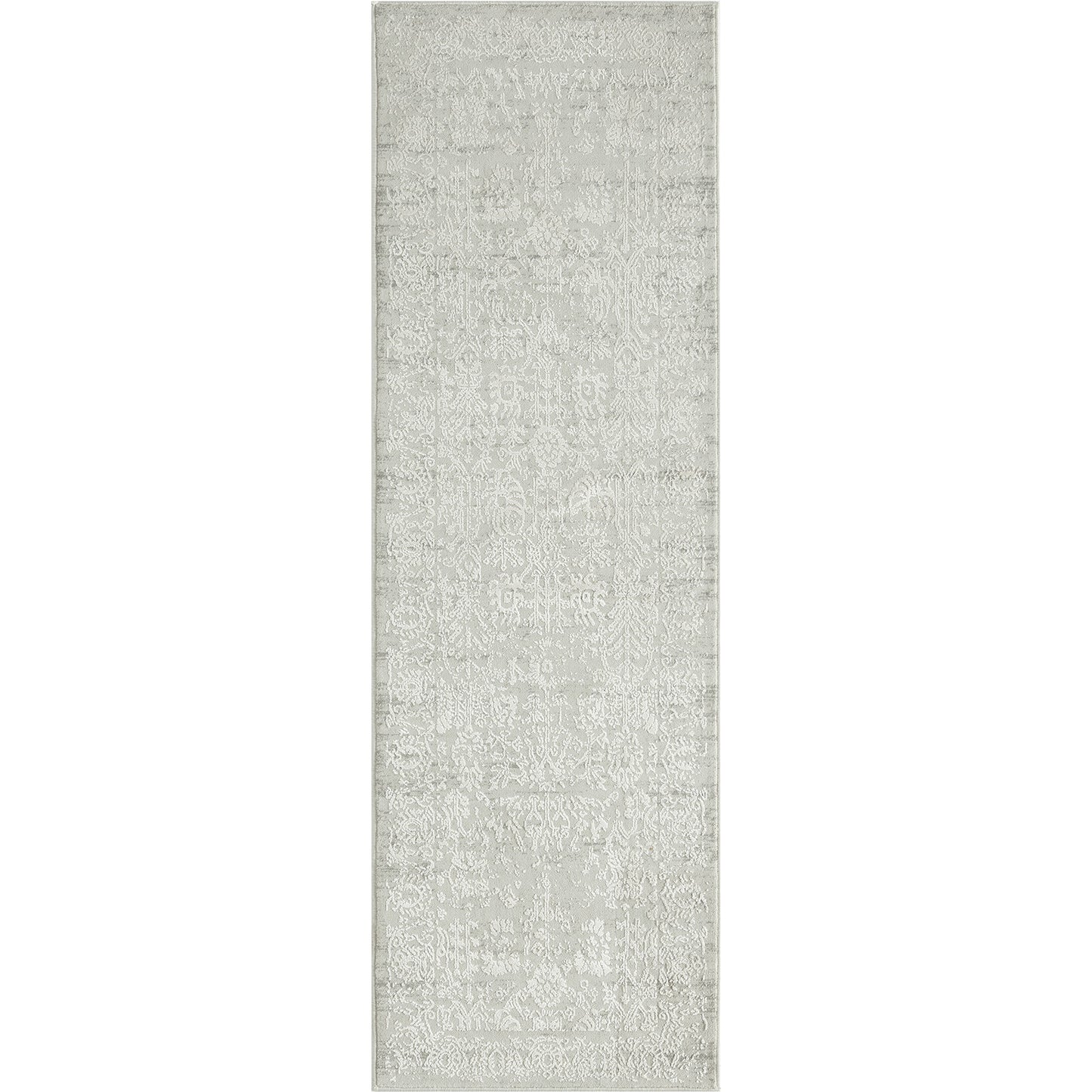 2' X 6' Ivory And Gray Floral Stain Resistant Area Rug