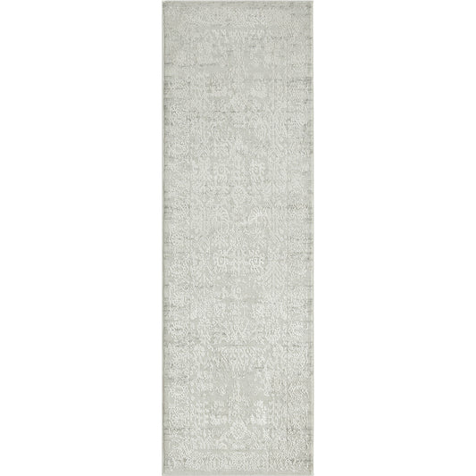 2' X 6' Ivory And Gray Floral Stain Resistant Area Rug
