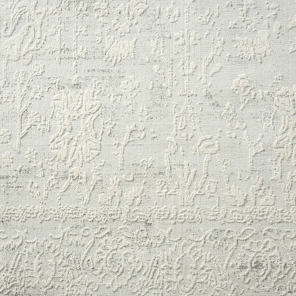 2' X 6' Ivory And Gray Floral Stain Resistant Area Rug