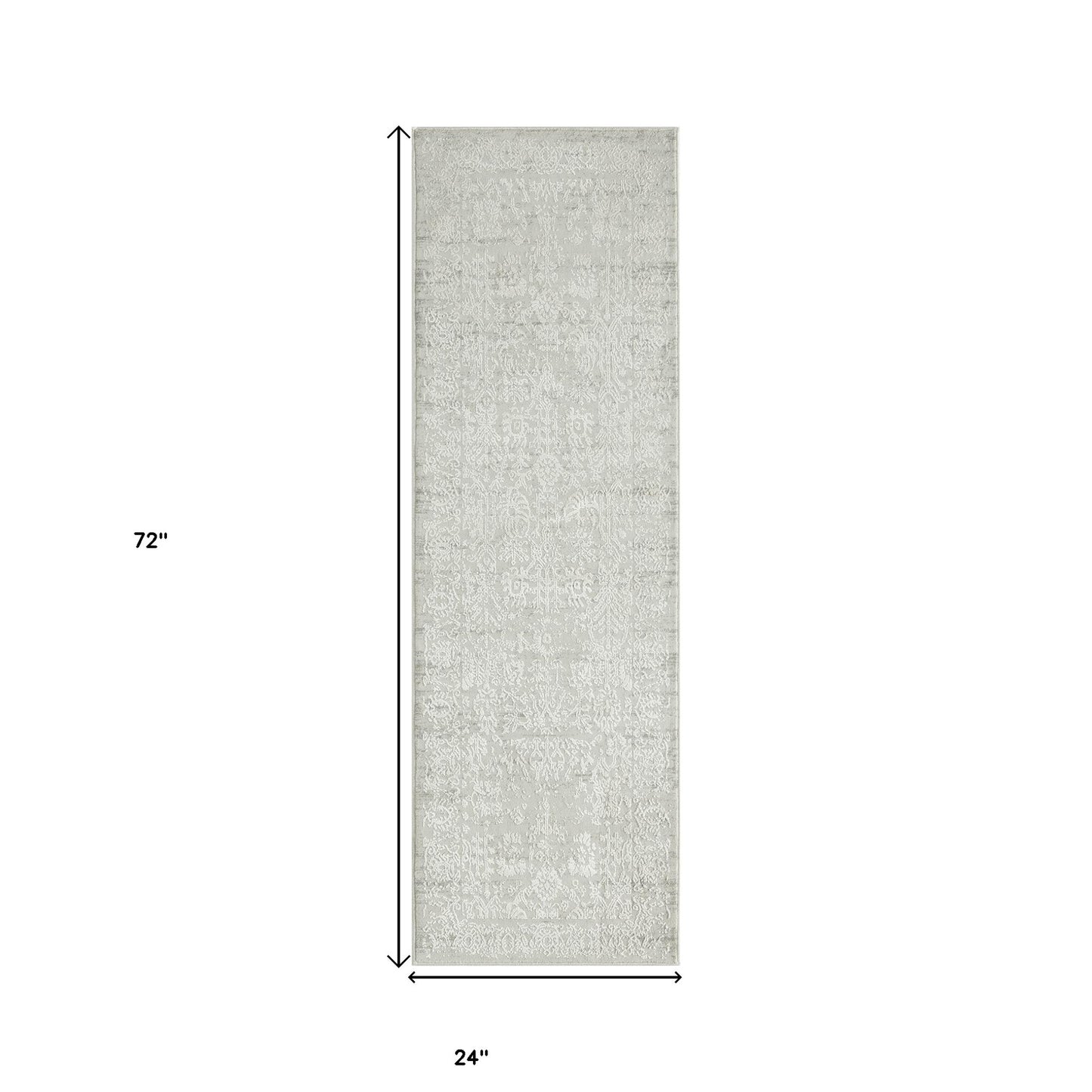 2' X 6' Ivory And Gray Floral Stain Resistant Area Rug