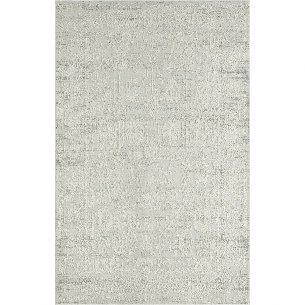 4' X 6' Ivory And Gray Floral Stain Resistant Area Rug
