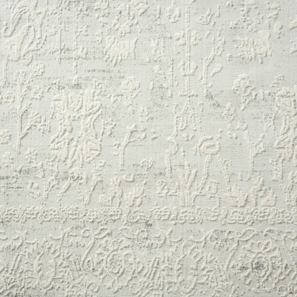 4' X 6' Ivory And Gray Floral Stain Resistant Area Rug