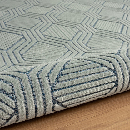 5' X 7' Light Blue And Navy Geometric Stain Resistant Area Rug