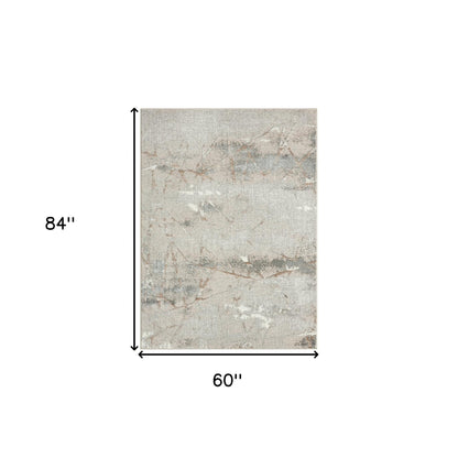 5' X 7' Beige Gray And Brown Abstract Stain Resistant Area Rug