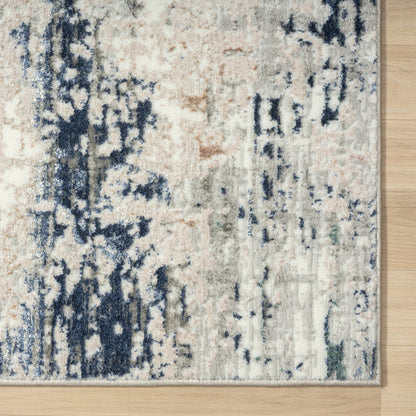 5' X 7' Beige Cream Blue And Gray Abstract Stain Resistant Area Rug
