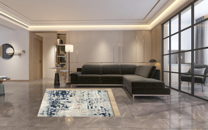 5' X 7' Beige Cream Blue And Gray Abstract Stain Resistant Area Rug