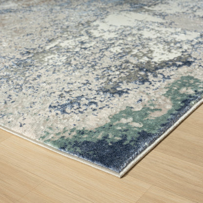 7' X 9' Blue And Gray Abstract Stain Resistant Area Rug