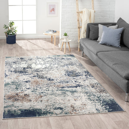 7' X 9' Blue And Gray Abstract Stain Resistant Area Rug
