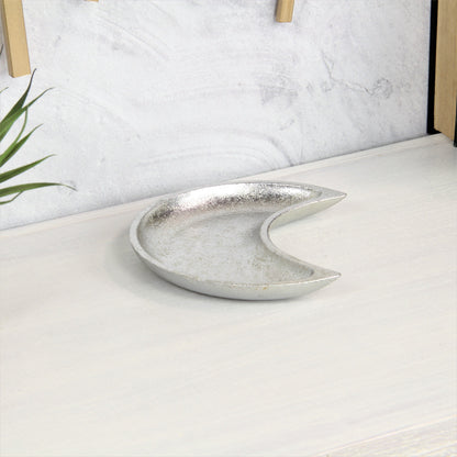 7" Silver Crescent Metal Handmade Vanity Tray