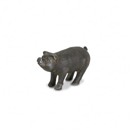 5" Black Cast Iron Pig Hand Painted Sculpture