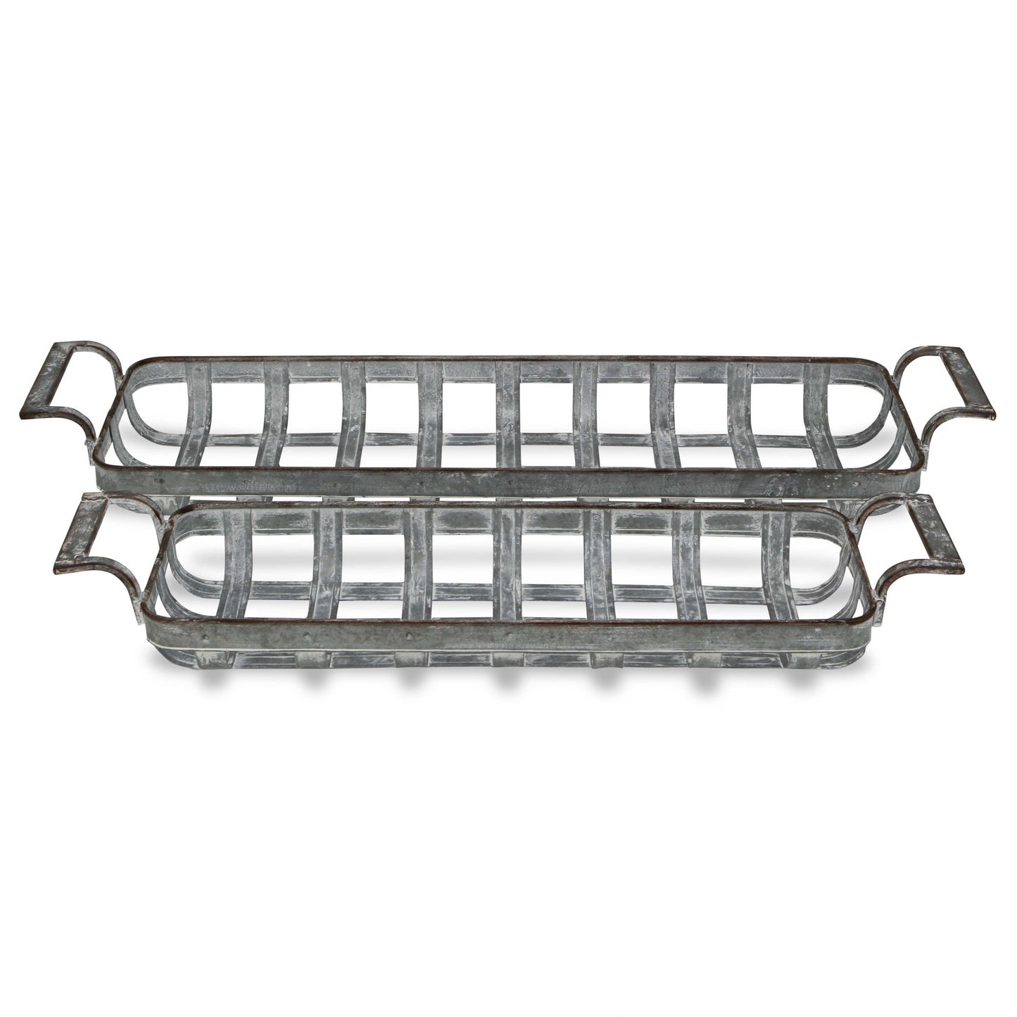 29" Gray Rectangular Metal Handmade Tray With Handles